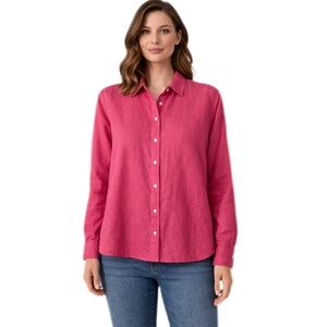 Lands End Linen Button Up Shirt Quiet Luxury, Old Money, Resort, Summer Size M